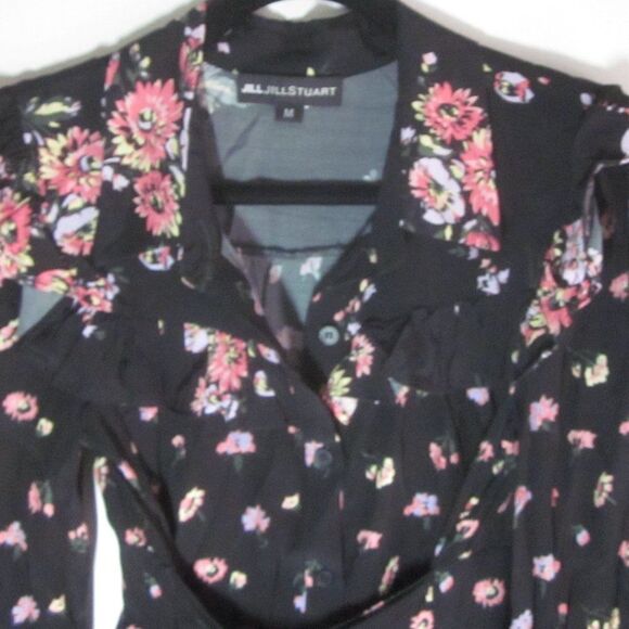 Jill Stuart Womens Size M VINTAGE 90's Black Floral Dress Button Front  36" Bust - Picture 5 of 11